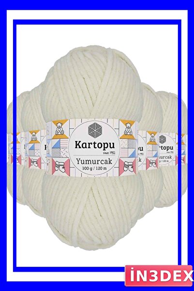 İN3DEX Velvet Textured Hand Knitting Yarn 5 Pieces White Tone