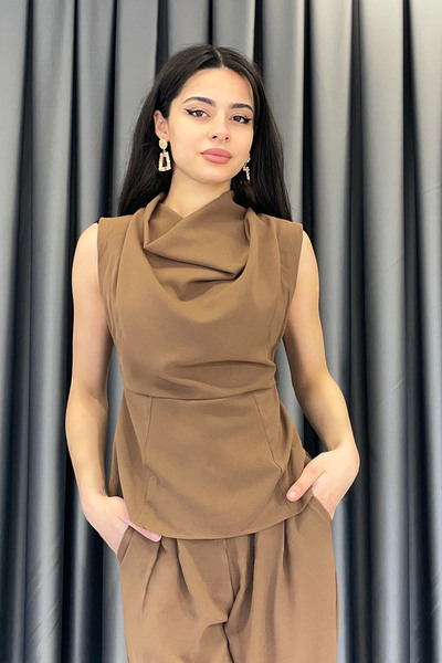 KECHİ WOMAN بلوزة كيتشي ديجاجي ياكا بدون أكمام - لون جملي