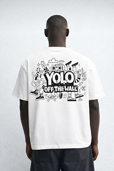 YOLO STREET White Oversized Printed Men's T-Shirt