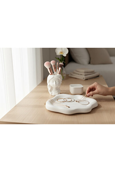 Major Hobi Stone Powder Decorative Jewelry Plate 19 cm & Brush Organizer & Bo...