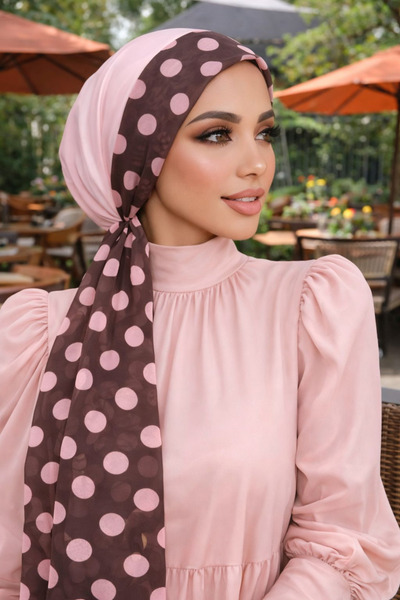 Aişe tesettür Eșarfă cu model în nuanțe de maro pudră