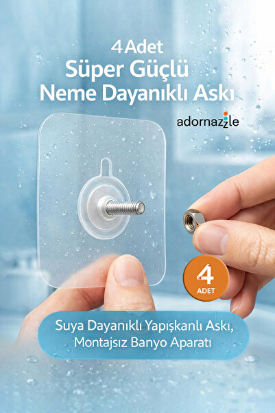 adornazzle 4 Adet Süper Güçlü Neme Dayanıklı Askı, Banyo Duvarı Vida Askılık,...