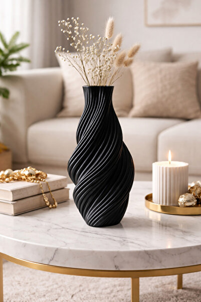 YSR HOME Modern Siyah Dekoratif Vazo 20 cm Burgu Tasarım, Salon Sehpa Masa Üs...