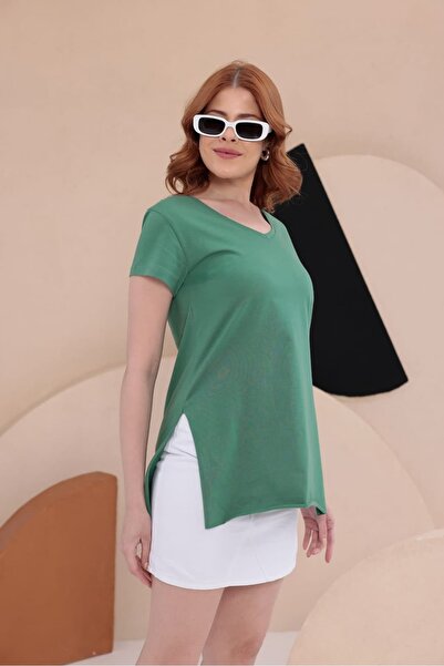 bb butik basic Slit Long Basic T-Shirt Hkn34