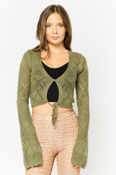 Don't Call Me Jennyfer Women V Neck Long Sleeve Cardigan, Olive