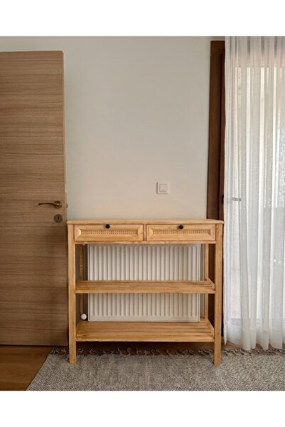 BEÇEK STORE Masif Çam 2 Çekmeceli Doğal Hazeranlı Kahve Köşesi & Petek Konsolu