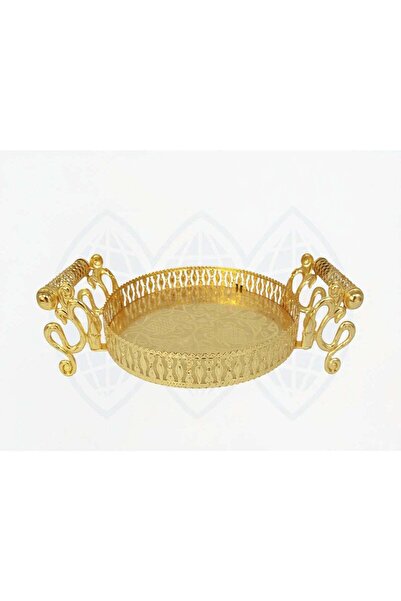 Generic Round Gold Iron Tray With Two Handles