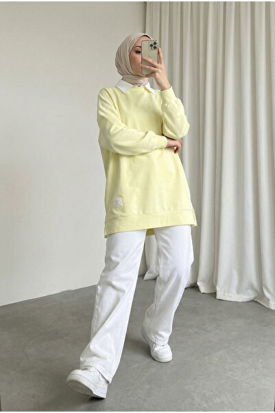 MODAQU Arma Detailed Sweatshirt Tunic - Light Yellow