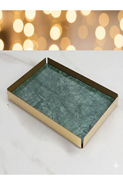 Adeem Square oil-painted marble tray with a gold frame