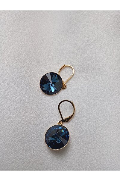 FARA Earrings with Swarovski Montana Blue 14mm and 18K gold-plated leverback ...