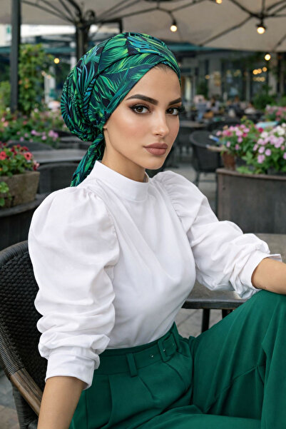 Aişe tesettür Σταυρός με μοτίβο πράσινων φύλλων