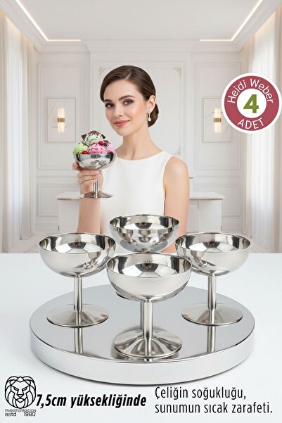 Transformacion Heidi Serisi 4’lü Paslanmaz Çelik Lüks Dondurma ve Sunum Kases...