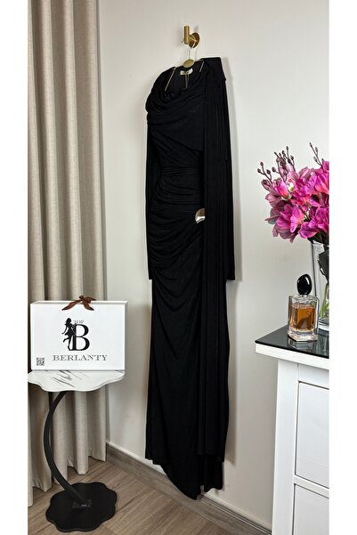 TOP BERLANTY فستان "سهرة" أسود ملكي بتصميم درابيه فاخر