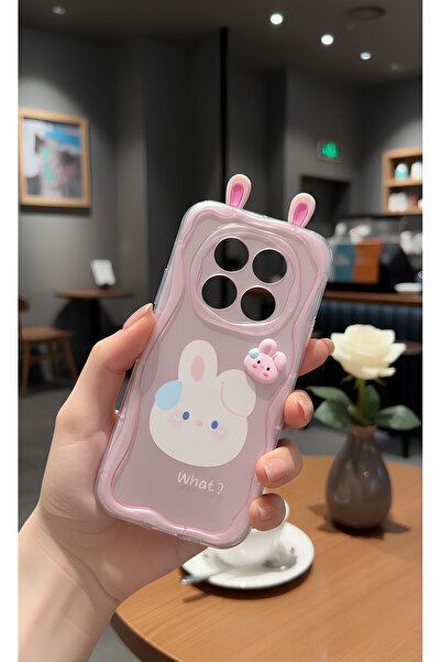 TechTrove حافظة شفافة وردية اللون بتصميم أذن أرنب ثلاثية الأبعاد وحواف متموجة...