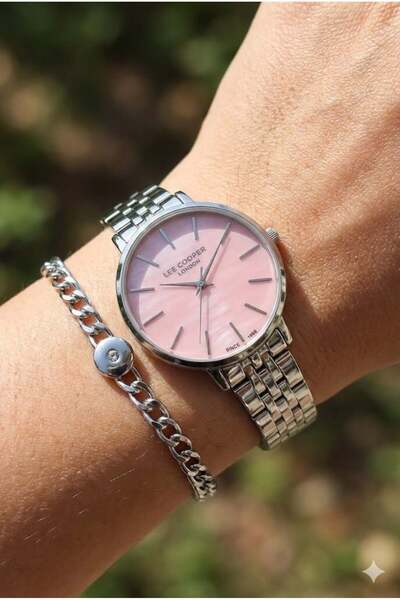 Lee Cooper Pink Dial Women's Wristwatch |   34mm, Steel Band - Wristband with...