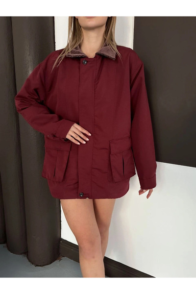 ZENGEZUR MALL Storozal Lined Collar Detailed Artos Jacket Burgundy St2651019 ...