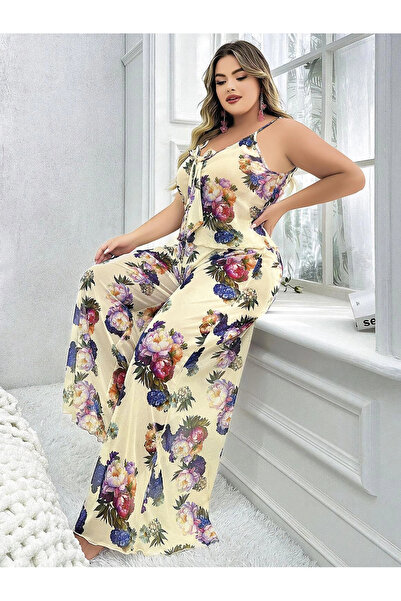 Beruflic Special Design Plus Size Floral Print Thin Strap 2 Piece Pajama Set