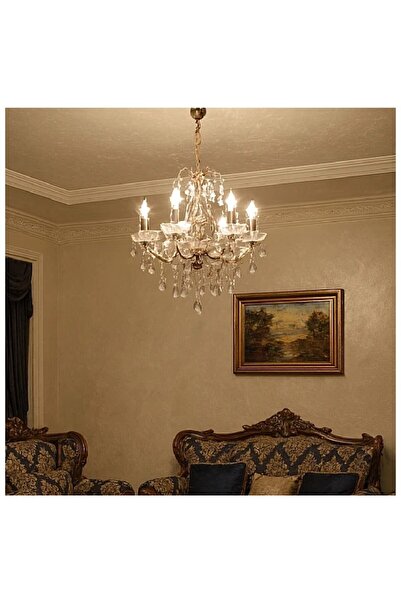 Hummer Classic crystal chandelier, 5 arms, gold color, 1 meter high