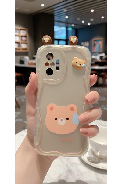 TechTrove حافظة بتصميم حواف متموجة مع شكل دب لطيف ومفاجئ، متوافقة مع هاتف Red...