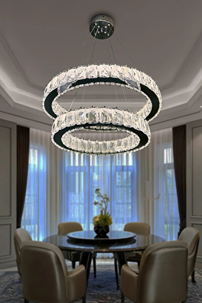 Empressco 2 Katlı Daire Kristal Taşlı Modern LED Avize – Salon & Oturma Odası...
