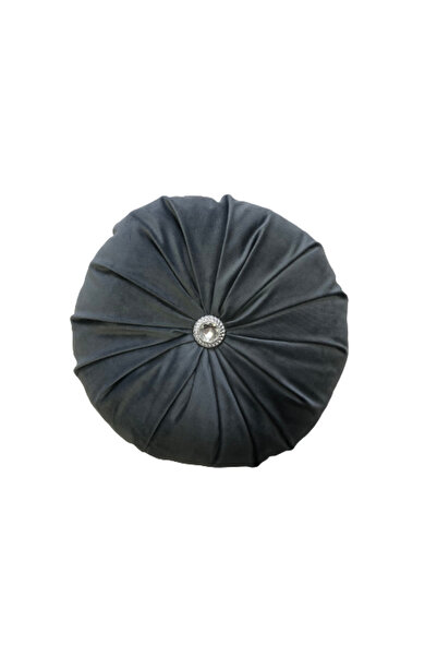 Casasro Perna Decorativa, Rotunda, Elegant, Catifea Lux, Gri inchis, 38cm