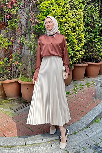 TCN Pileli saten görünümlü etek