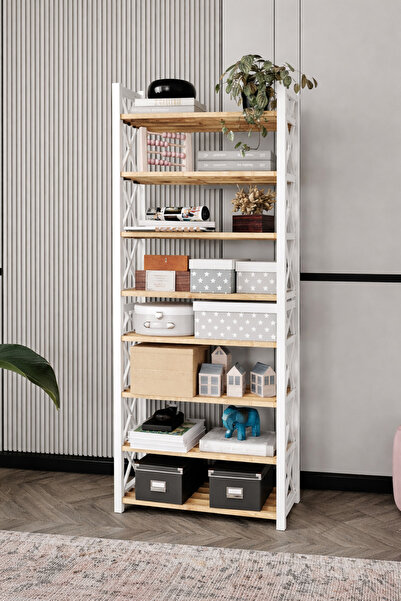 bituclass BEYAZ KİTAPLIK ORGANISER MASİF AHŞAP AYAKKABILIK ÇOK AMAÇLI RAF BEYAZ