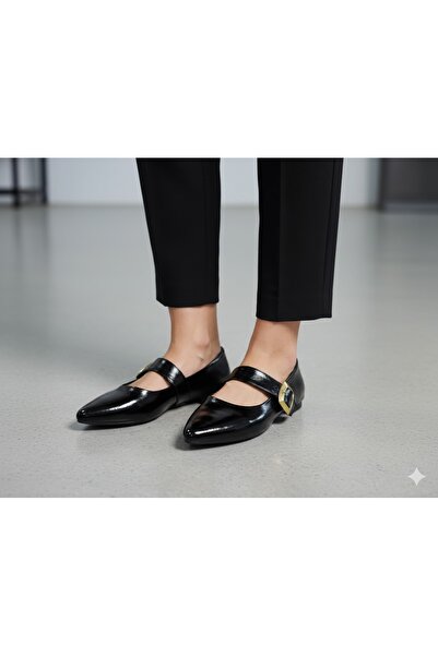 KİNDEP (Ayem) Buckle Detailed Casual Women's Flat Shoes Black
