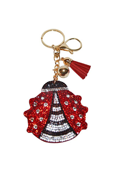 TChic Stone-Embellished Ladybug-Shaped Bag Ornament Charm Keychain