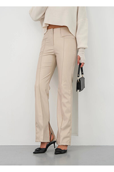 ZENGEZUR MALL Storozal Spanish Split-Leg Leather Pants Beige Hn (195037) (Siz...