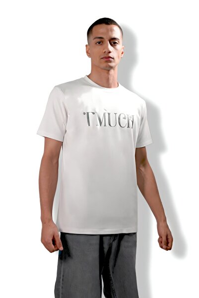 T-MUCH Premium Quality Cotton White T-Shirt With Silver Logo