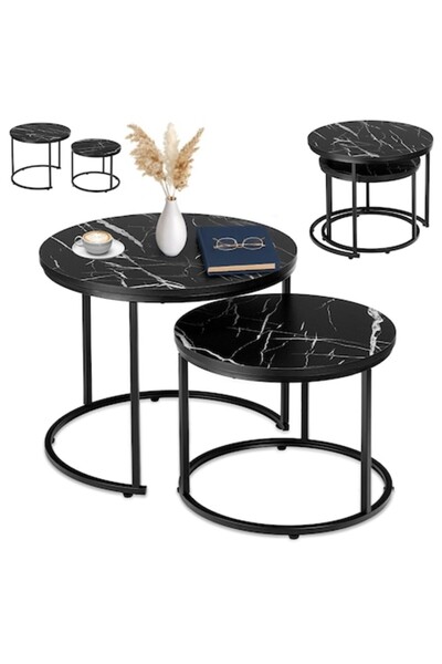 OEM 2 in 1 Coffee Table, Black Marble Color, 53x43cm
