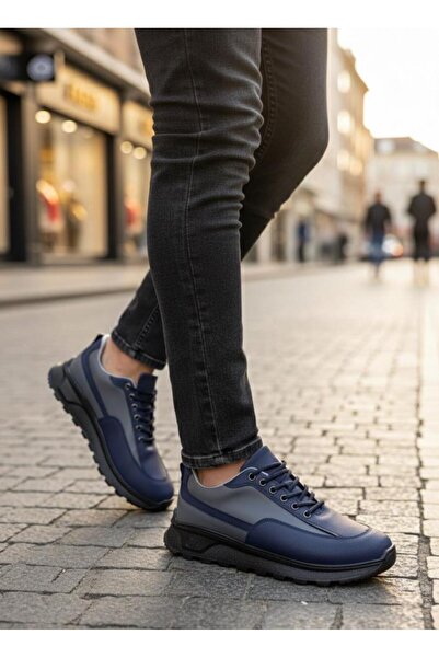 BPM Ba0246 Navy Blue Gray Parted Lace-Up High Sole Casual Men's Shoes