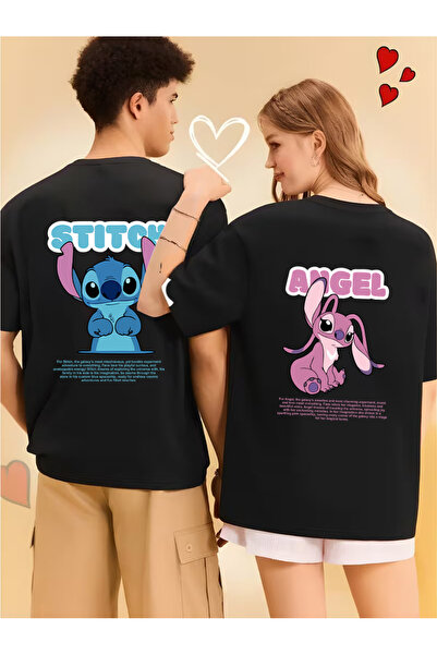 darkopia Tricou oversize unisex cu imprimeu Cute Stitch Angel BACK, design co...