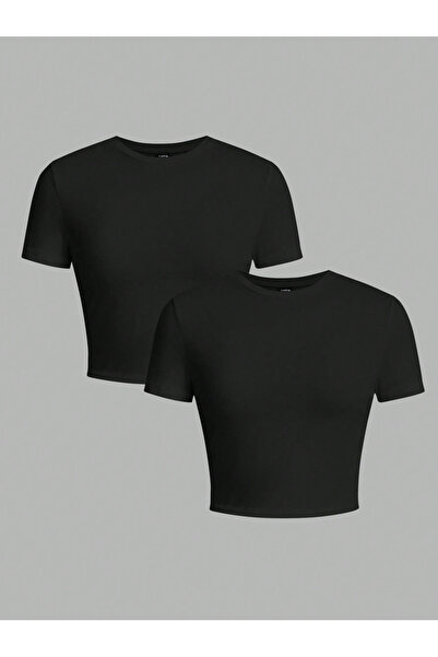 darkopia Γυναικείο μπλουζάκι χωρίς στάμπα Basic 2 τεμαχίων, χτενισμένο βαμβακ...