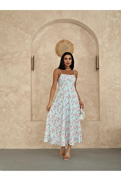 LUNES Floral Adjustable Strap Long Dress
