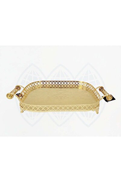 Generic Golden Rectangular Iron Tray Featuring Two Handles
