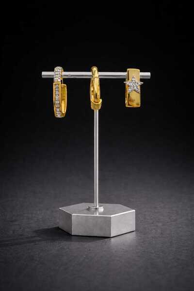 mdm style Set of 3 Star and Stone Embellished Gold Earrings