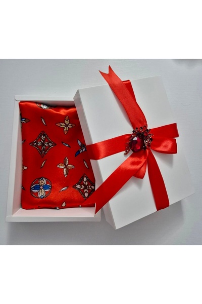 OnlyForYou Synthetic silk satin scarf set, in gift box + elegant brooch