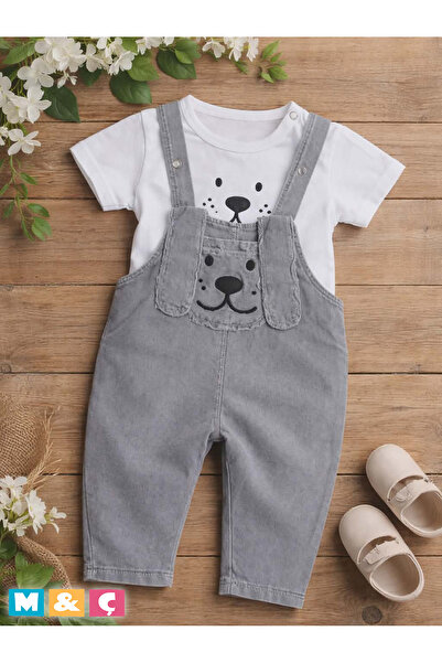 MÇ FAMİLY STORe Baby Denim Salopet Jumpsuit Set Short Sleeve T-Shirt Long Pan...