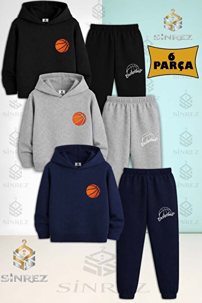SİNREZ Set de trening cu glugă pentru copii, unisex, cu logo-ul MINGE DE BASC...