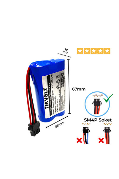 Tekvolt Enerji Tekvolt 7.4V 2000mAh 18650 Li-ion SM-4P Soket RC Araba/Kamyone...