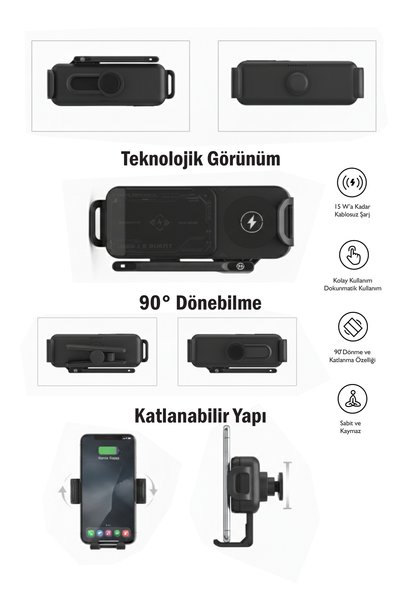 TEKNOKUTUM 15W Magsafe Wireless Kablosuz Şarj Araç Magnetic Telefon Tutucu