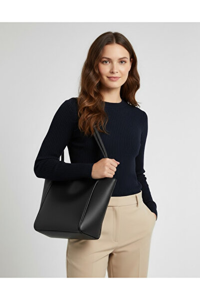 Parspera حقيبة كتف نسائية سوداء كبيرة من الجلد الصناعي بسحاب، هدية أنيقة للمن...