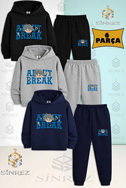 SİNREZ Set de trening cu glugă imprimat, unisex, pentru copii, 3 piese, ANIME...