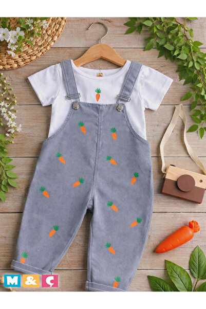 MÇ FAMİLY STORe Baby Denim Salopet Jumpsuit Set Short Sleeve T-Shirt Long Pan...
