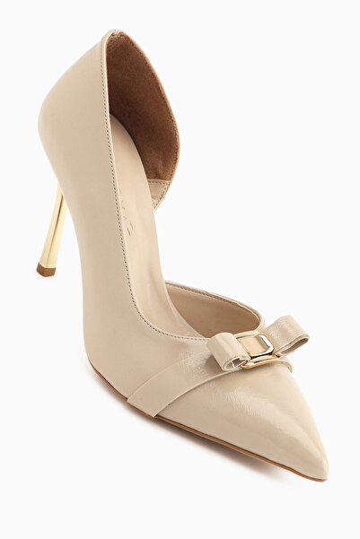 Limoya Henny Beige Bow Detailed Thin Heeled Women's Shoes
