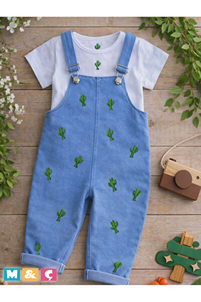 MÇ FAMİLY STORe Baby Denim Salopet Jumpsuit Set Short Sleeve T-Shirt Long Pan...