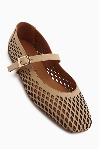 Limoya Randy Genuine Leather Mink Strap Women's Ballerinas