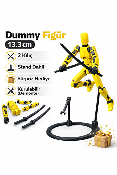 Bulabula Dummy Figür 13.3 cm – Sarı Renk Aksiyon Oyuncak | 2 Kılıç + Stand + ...